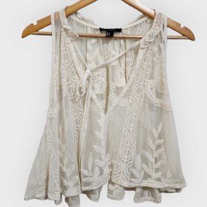 Forever 21 Cream Sleeveless Asymmetrical Crop Top